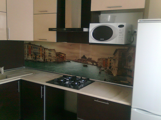 Симпатичная угловая кухня с декоративным стеклом "Венеция" (пример 28)