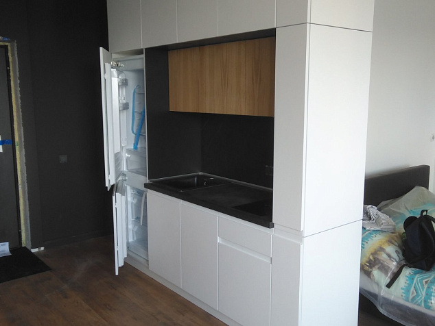 Компактная линейная кухня для квартиры-студии (пример 615)